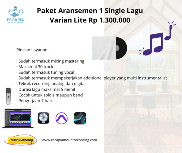 Paket Aransemen 1 Single Lagu Varian Lite Rp 1.300.000