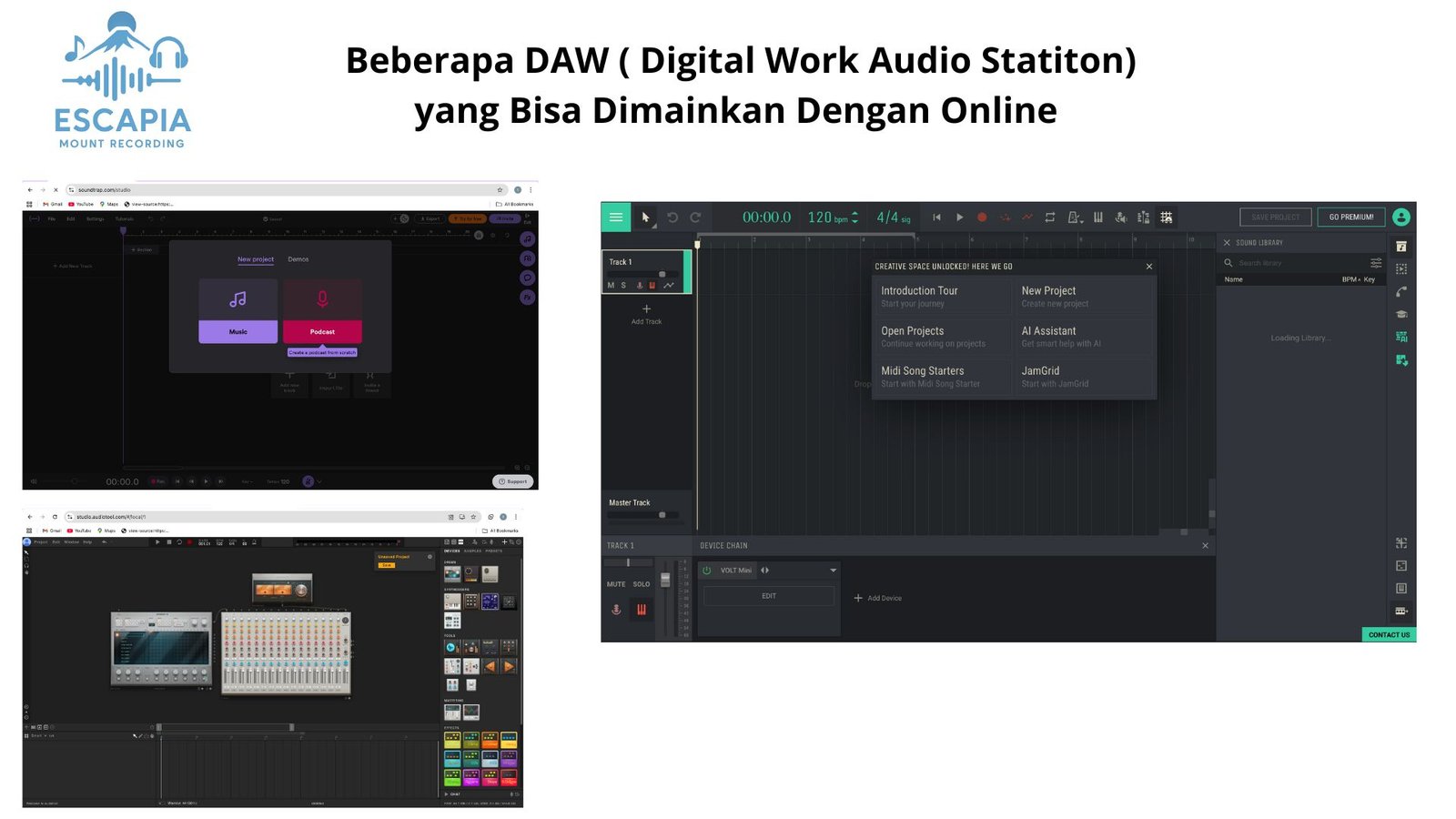  Beberapa DAW ( Digital Work Audio Statiton) yang Bisa Dimainkan Dengan Online